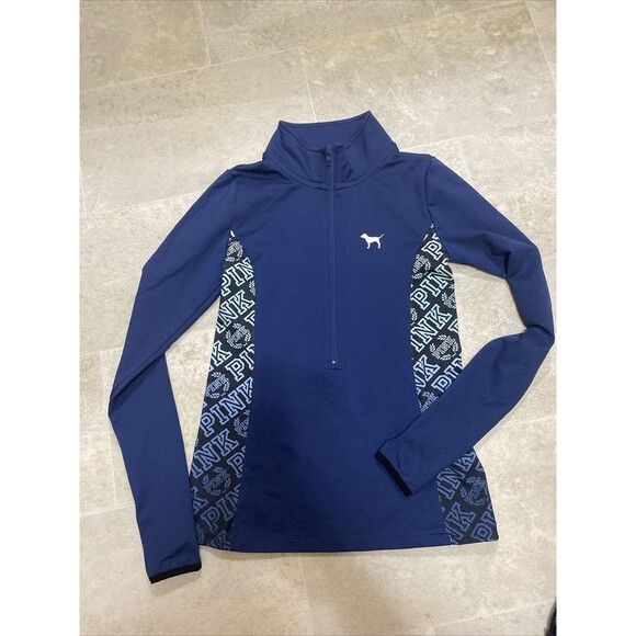 Victoria Secret Pink Ultimate Jacket Size XS Half Zip Pullover Navy Blue - Picture 1 of 9